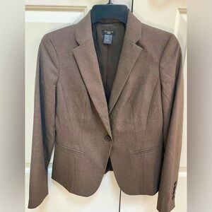 Ann Taylor Petite Long Sleeve One Button Fully Lined Fitted Blazer Jacket Cocoa